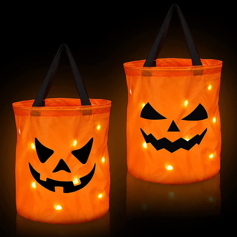 LED Light-Up Halloween Pumpkin Candy Tote Bag Trick or Treat Party Bucket