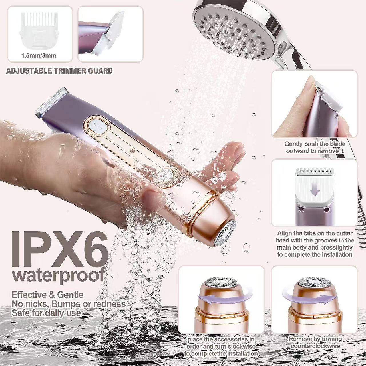 Electric Shaver for Women 2 in 1 Bikini Trimmer, USB Rechargeable Electric Razors Body Hair Trimmer for Face Leg Bikini Underarm