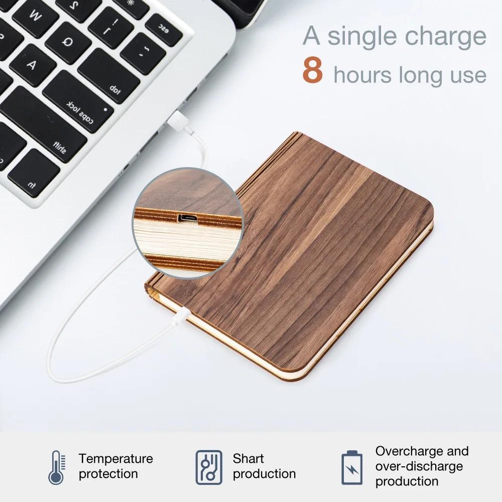 LED Wooden Book Lamp – USB Bedside Night Light with 3 Colors