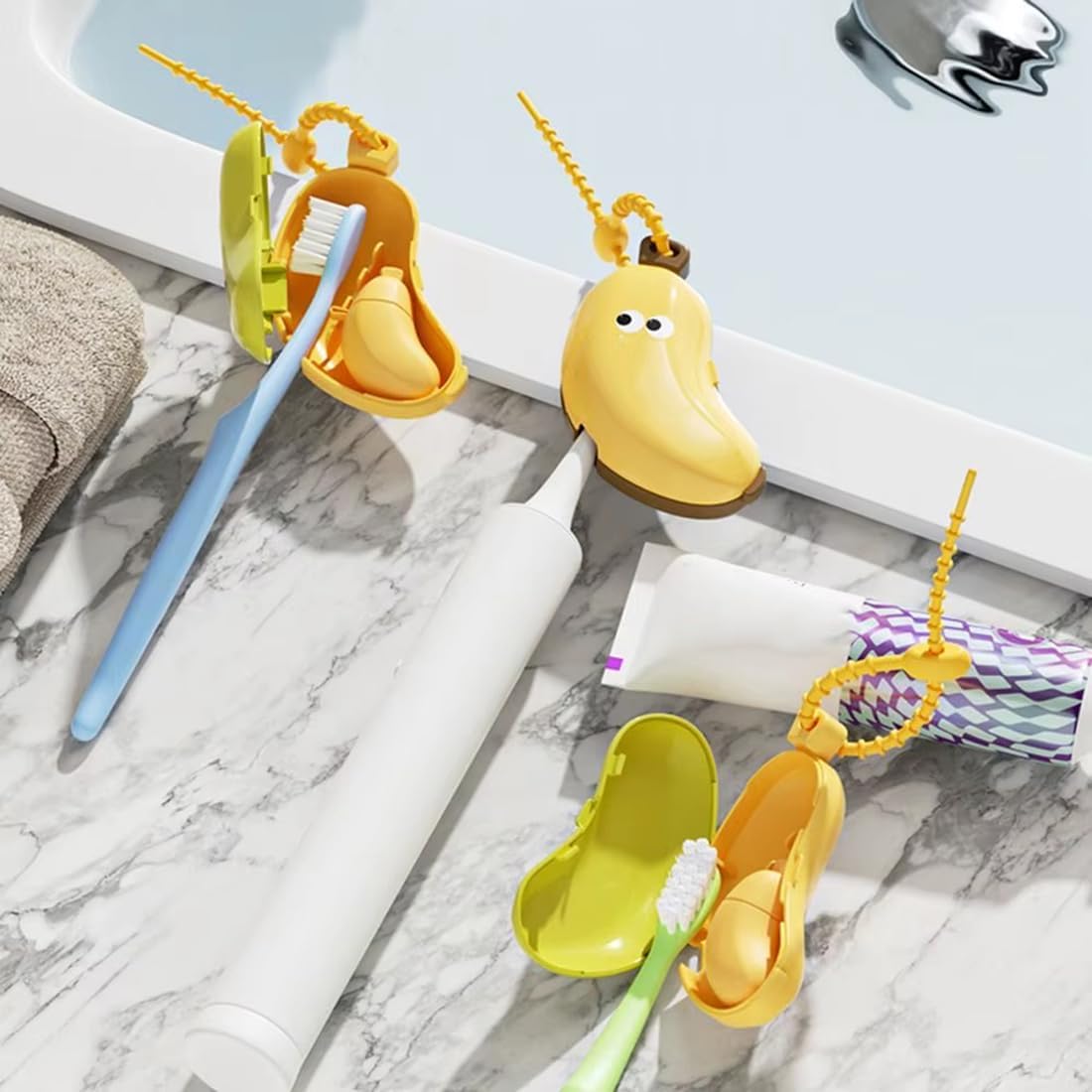 2PCS Banana Toothbrush Case, Cute Banana Travel Toothbrush Storage Box, Portable 2in1 Toothbrush Cover- with Toothpaste Dispenser for Hiking Camping
