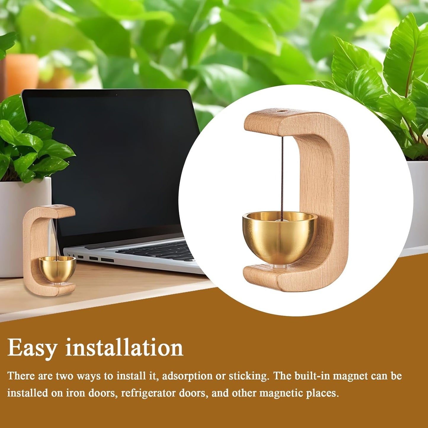 Magnetic Wooden Doorbell Chime Vintage Doorbell Wooden C-Shaped
