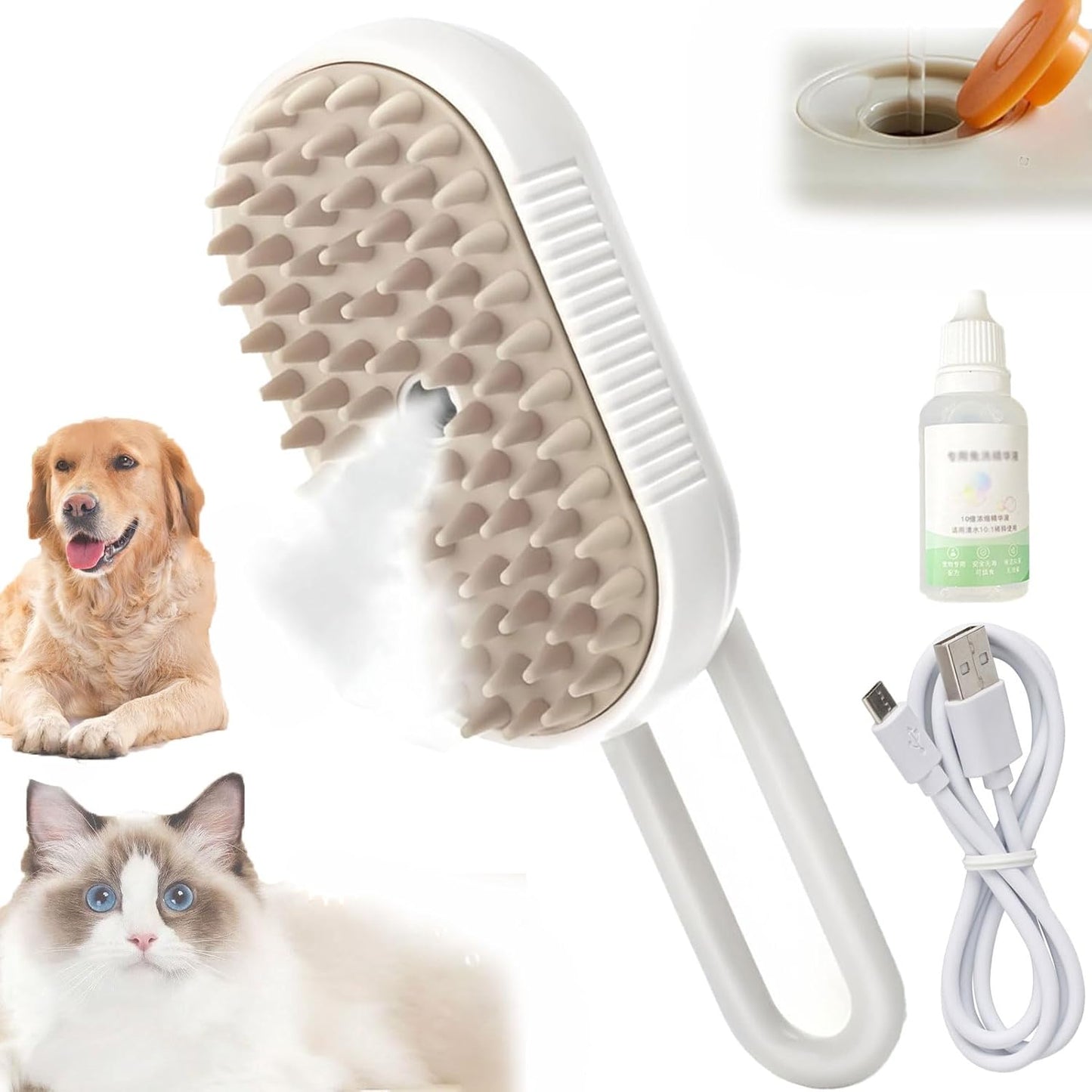 Comb For Dogs Cat Brush With Steam - 3-In-1 Electric Spray Dog Steamer Brush For Gentle Massage, Removes Tangled Loose Hair