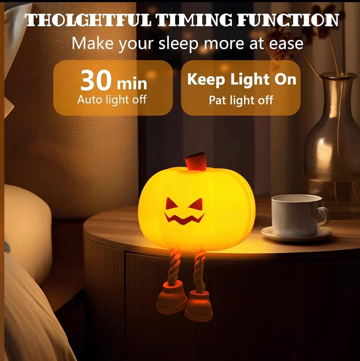🎃 Halloween Pumpkin Night Light – Soft Silicone Tap Control LED Lamp
