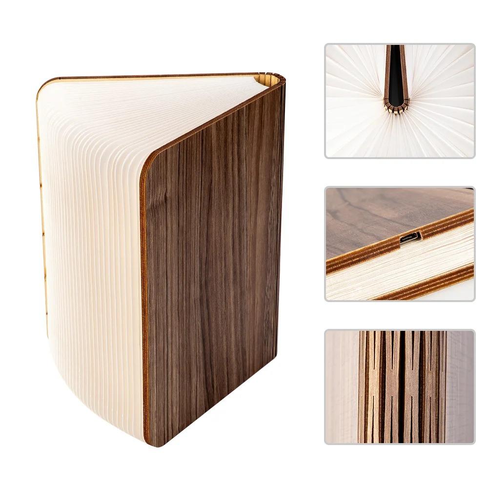 LED Wooden Book Lamp – USB Bedside Night Light with 3 Colors