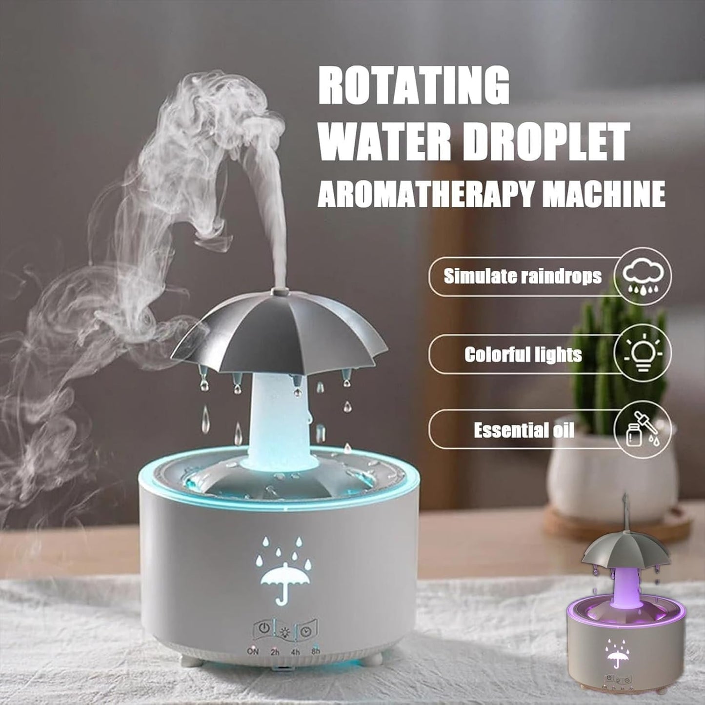 Rain Umbrella Humidifier – Rotating Lights & Aroma Diffuser