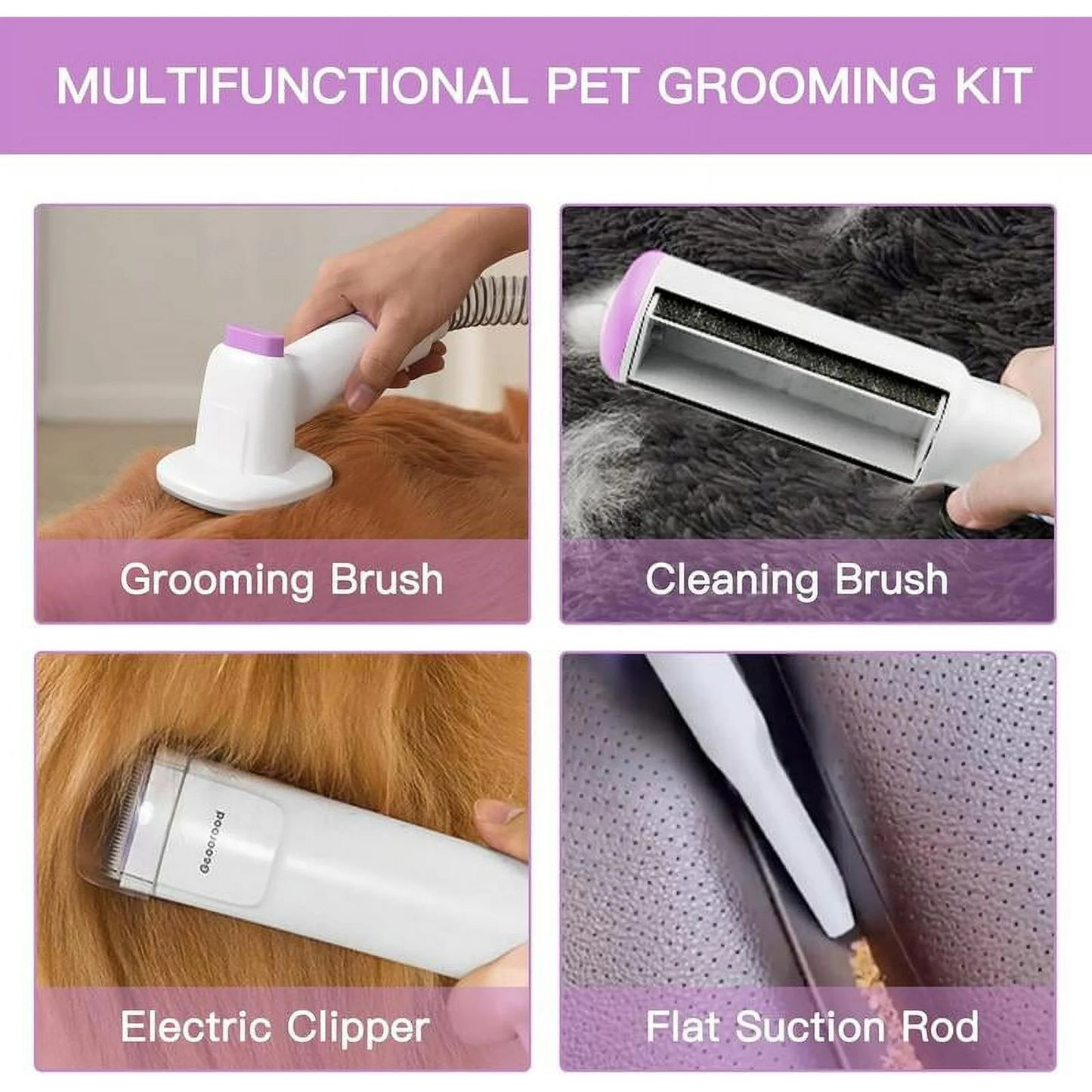 Pet Grooming Vacuum Kit – 2.5L Pet Hair Remover with Clipper & Tools