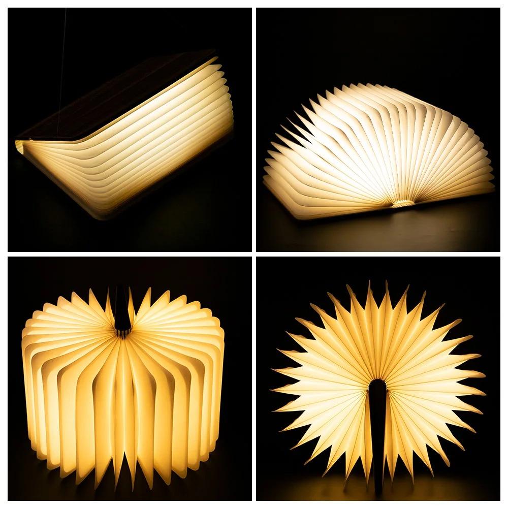 LED Wooden Book Lamp – USB Bedside Night Light with 3 Colors