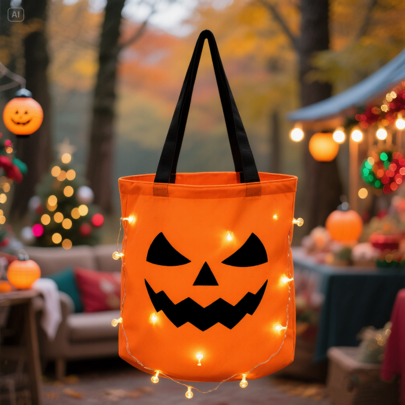 LED Light-Up Halloween Pumpkin Candy Tote Bag Trick or Treat Party Bucket