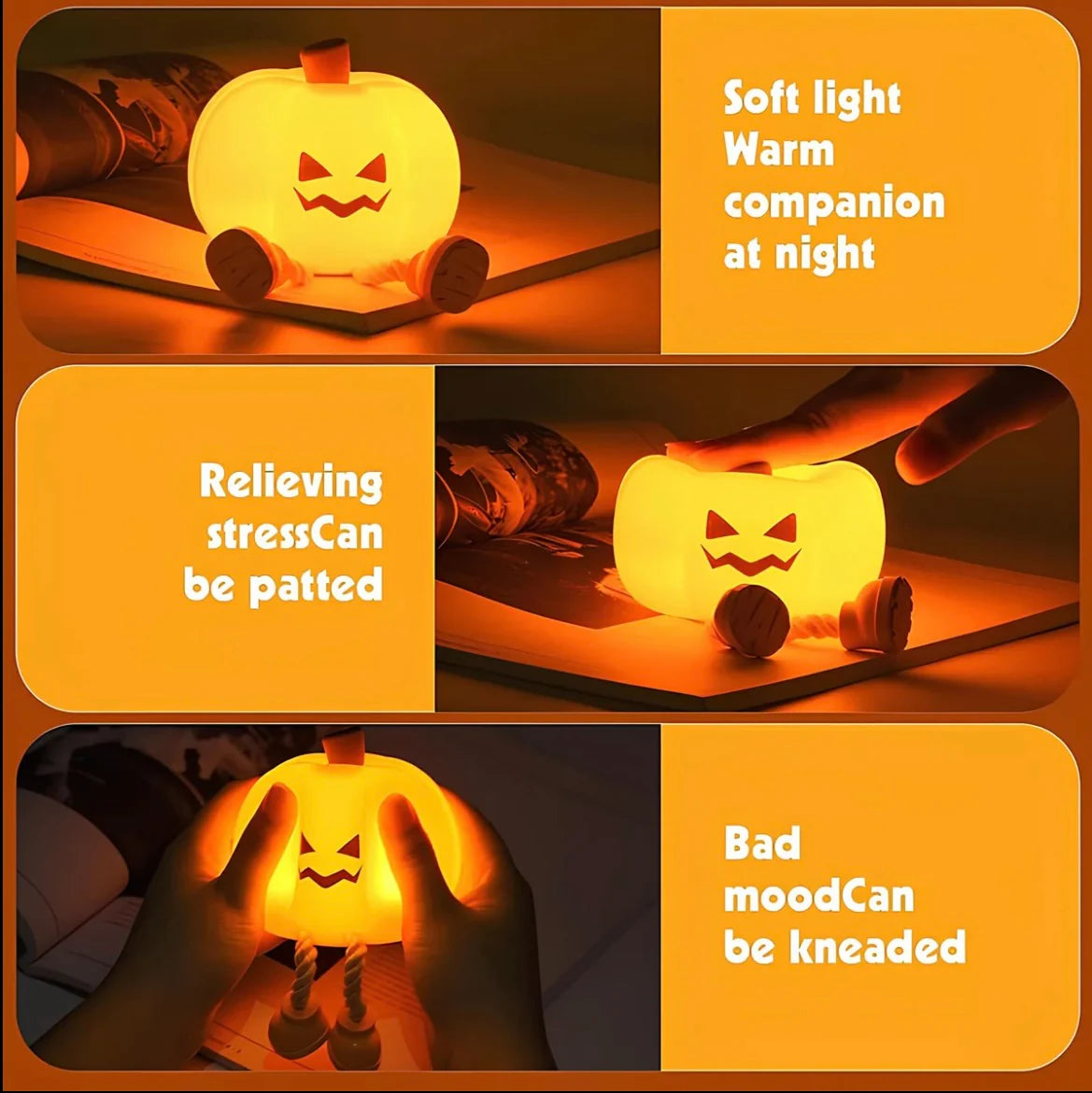 🎃 Halloween Pumpkin Night Light – Soft Silicone Tap Control LED Lamp