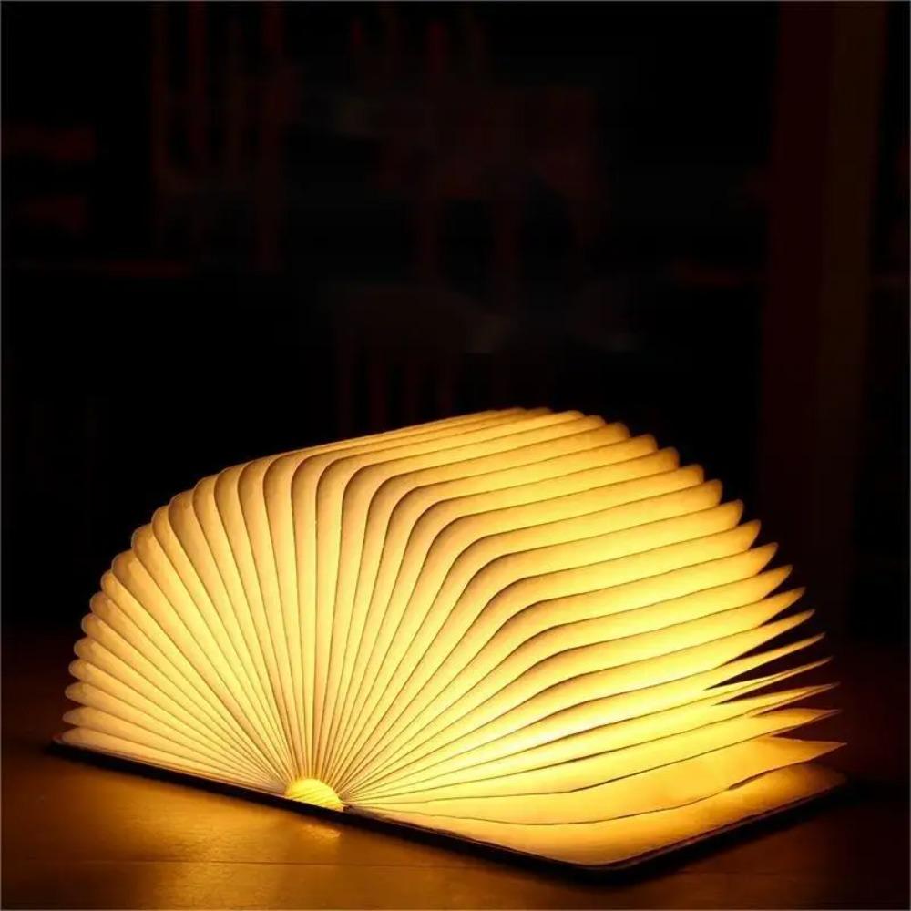 LED Wooden Book Lamp – USB Bedside Night Light with 3 Colors