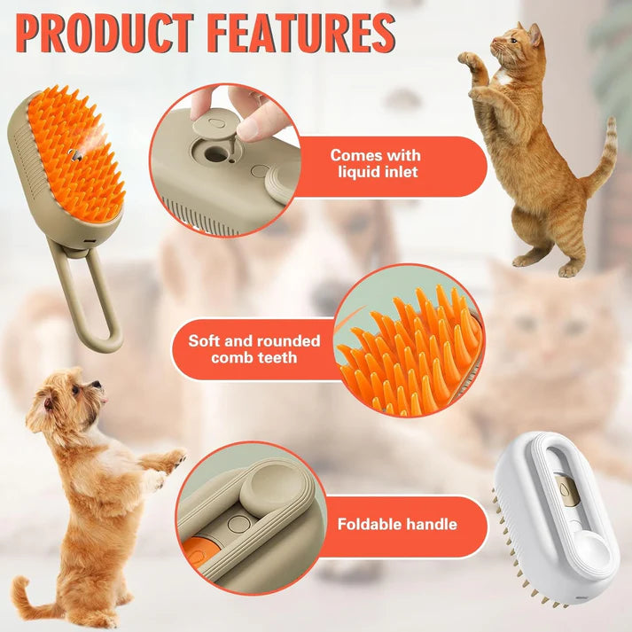 Comb For Dogs Cat Brush With Steam - 3-In-1 Electric Spray Dog Steamer Brush For Gentle Massage, Removes Tangled Loose Hair