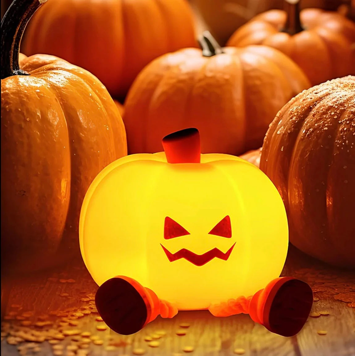 🎃 Halloween Pumpkin Night Light – Soft Silicone Tap Control LED Lamp