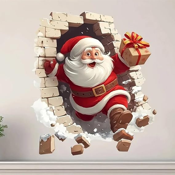 Santa Claus Breakthrough Wall Stickers - Removable Vinyl Christmas Stickers, Suitable forLiving Room and Home Decoration