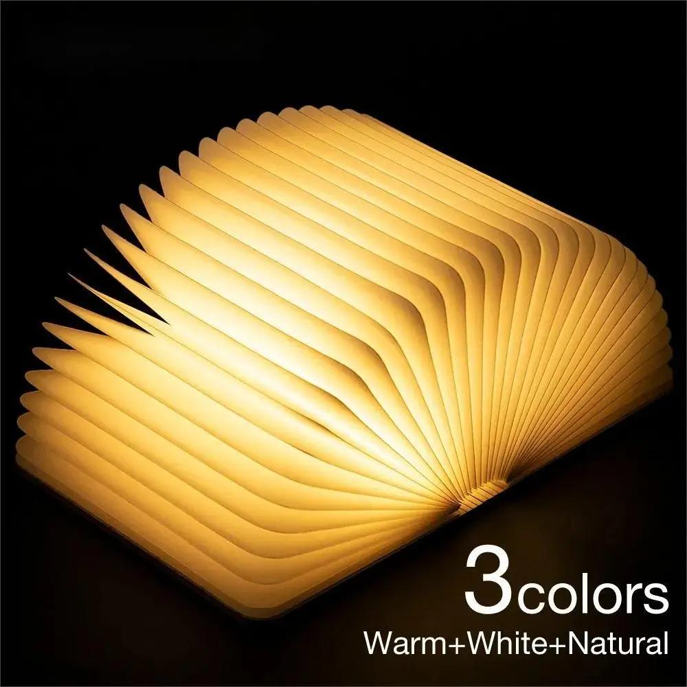 LED Wooden Book Lamp – USB Bedside Night Light with 3 Colors