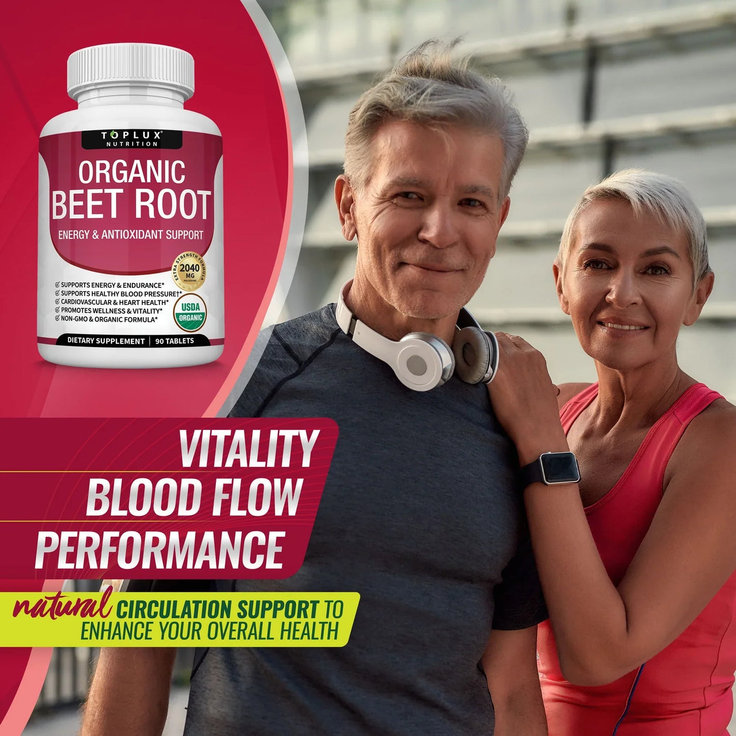 Organic Beet Root Powder Tablets 2040mg Energy & Circulation Support (90 Ct)
