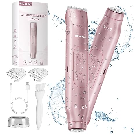 2 in 1 Women Electric Shaver Dual Head Bikini Trimmer IPX7 Waterproof Wet and Dry Dual Use Body Hair Trimmer Facial Hair Remover for Bikini Underarms Legs Arms Body Face Pink