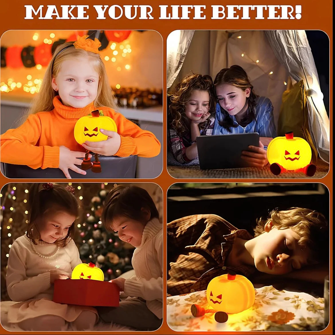 🎃 Halloween Pumpkin Night Light – Soft Silicone Tap Control LED Lamp