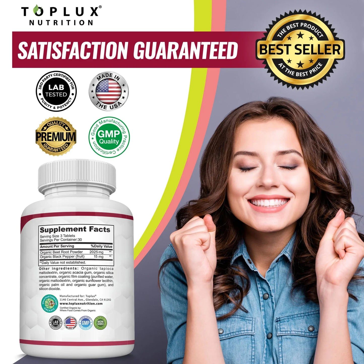 Organic Beet Root Powder Tablets 2040mg Energy & Circulation Support (90 Ct)