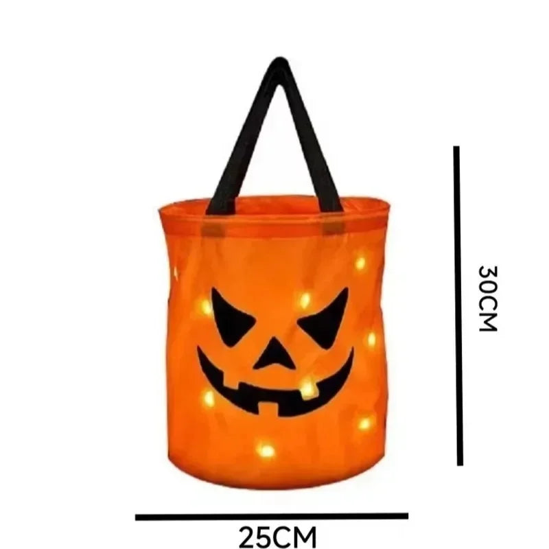 LED Light-Up Halloween Pumpkin Candy Tote Bag Trick or Treat Party Bucket