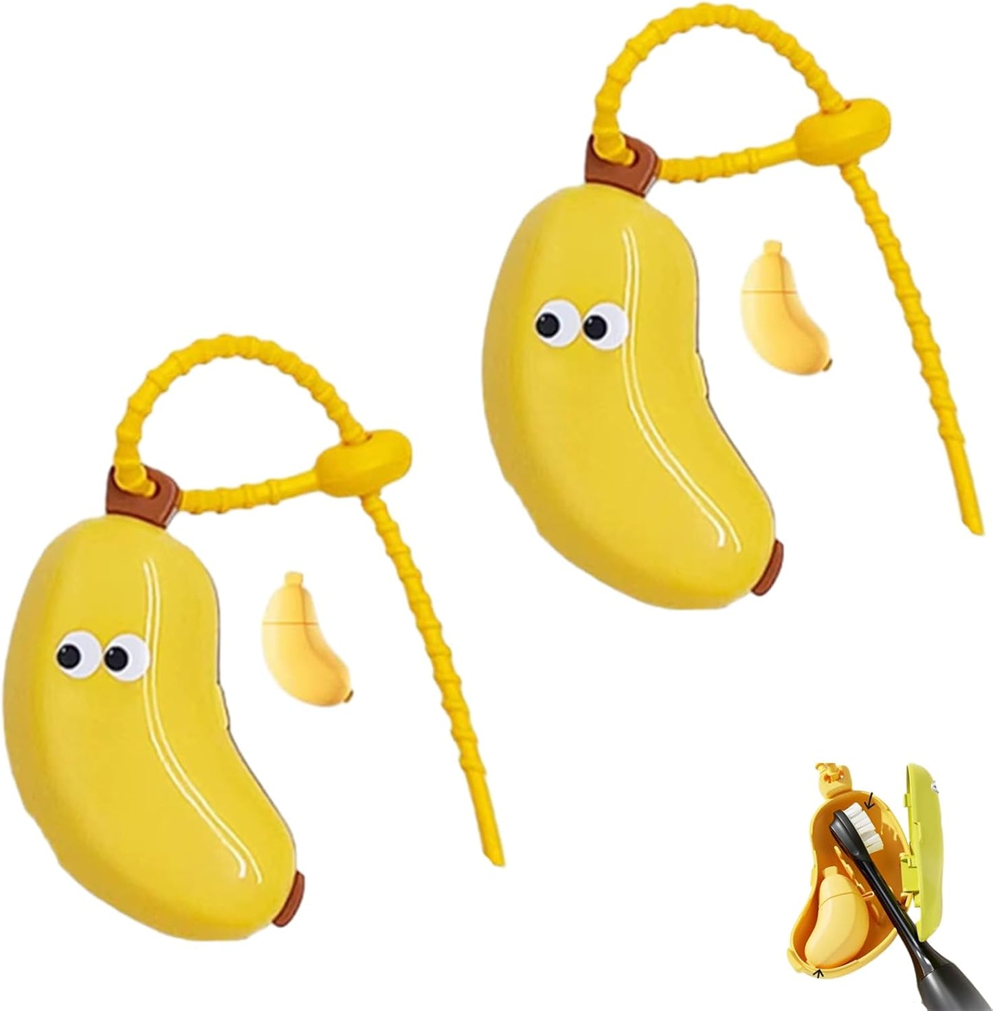 2PCS Banana Toothbrush Case, Cute Banana Travel Toothbrush Storage Box, Portable 2in1 Toothbrush Cover- with Toothpaste Dispenser for Hiking Camping