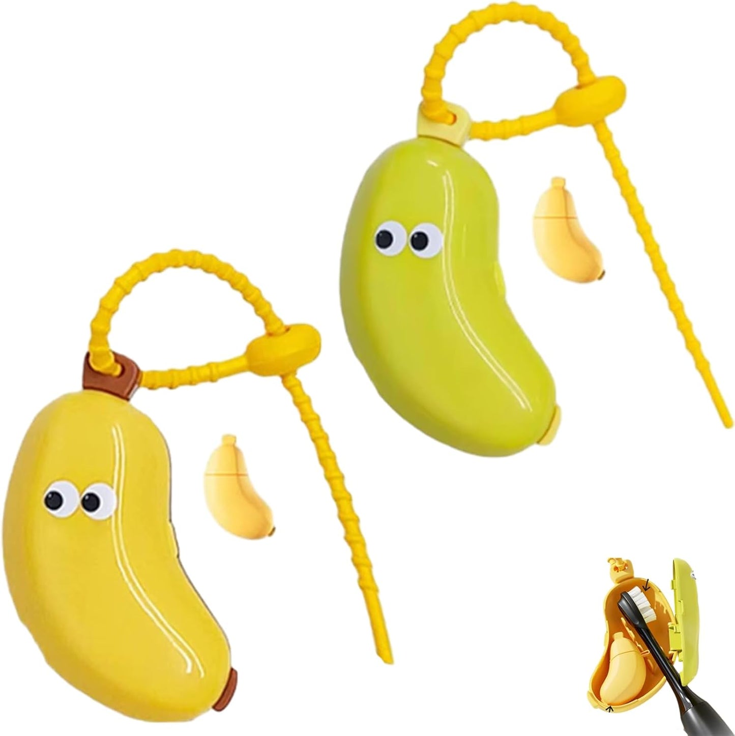 2PCS Banana Toothbrush Case, Cute Banana Travel Toothbrush Storage Box, Portable 2in1 Toothbrush Cover- with Toothpaste Dispenser for Hiking Camping