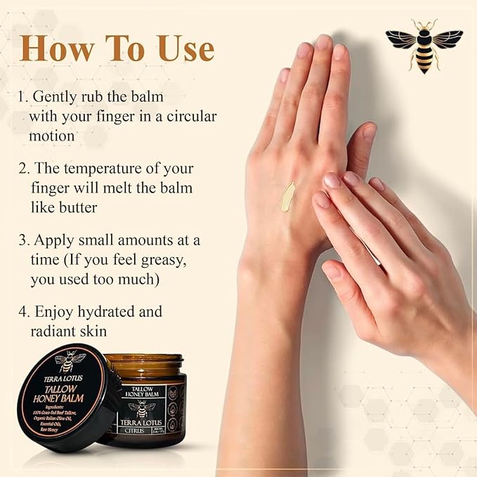 Organic Grass-Fed Beef Tallow Balm with Raw Honey - Moisturizing Cream for Soft, Smooth Skin - Handmade All-Natural Moisturizer 57g