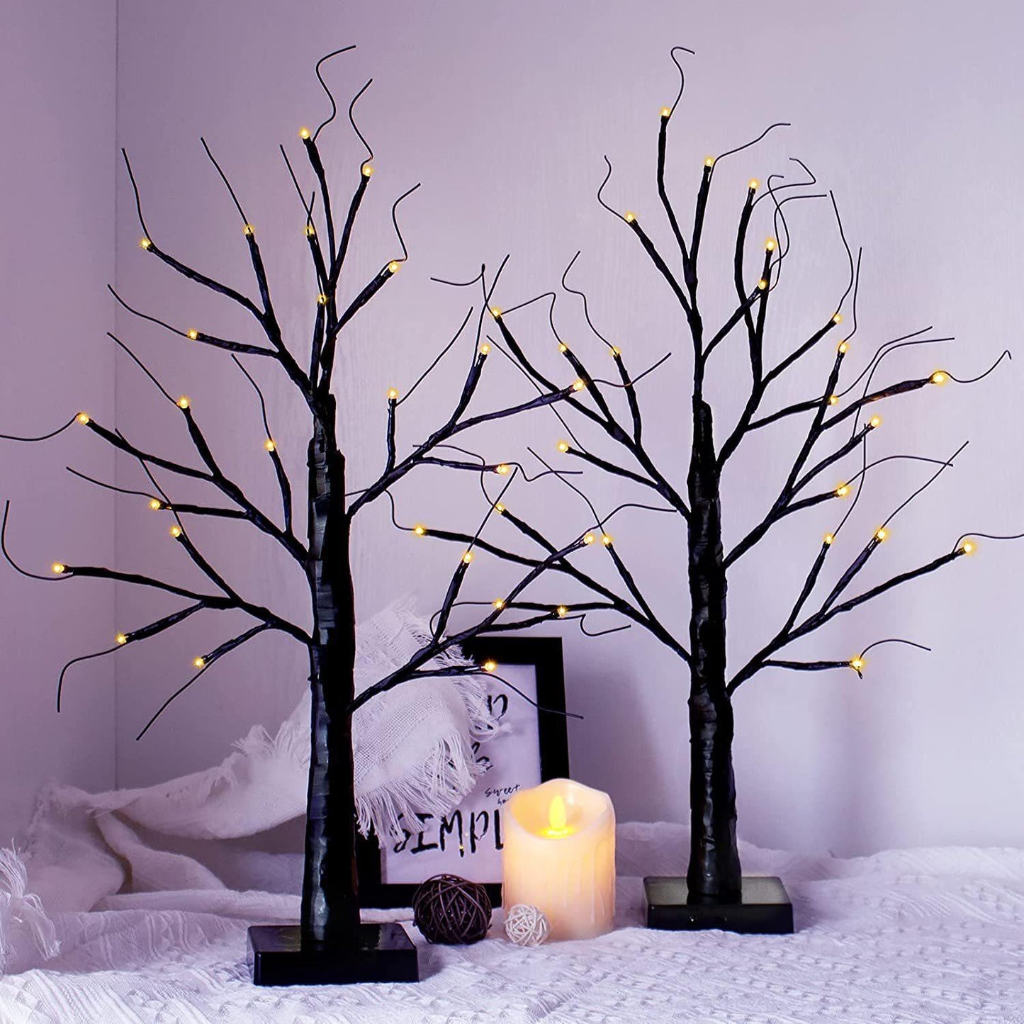 🎃 2-Piece Halloween Tree Light Set | 24 LEDs✨ | USB/Battery Powered⚡️ Indoor Decor for Haunted Room🎃👻
