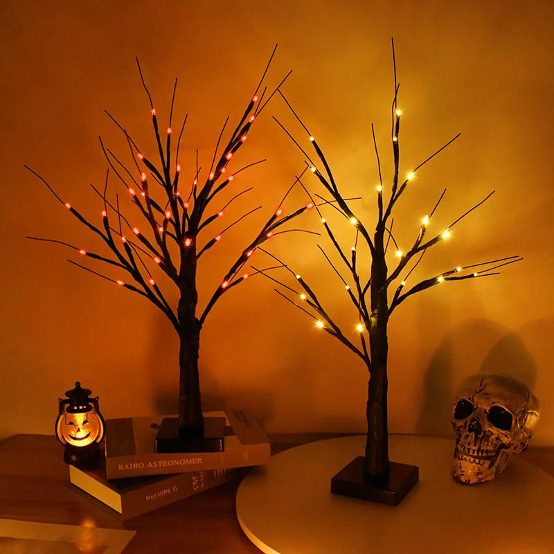 🎃 2-Piece Halloween Tree Light Set | 24 LEDs✨ | USB/Battery Powered⚡️ Indoor Decor for Haunted Room🎃👻