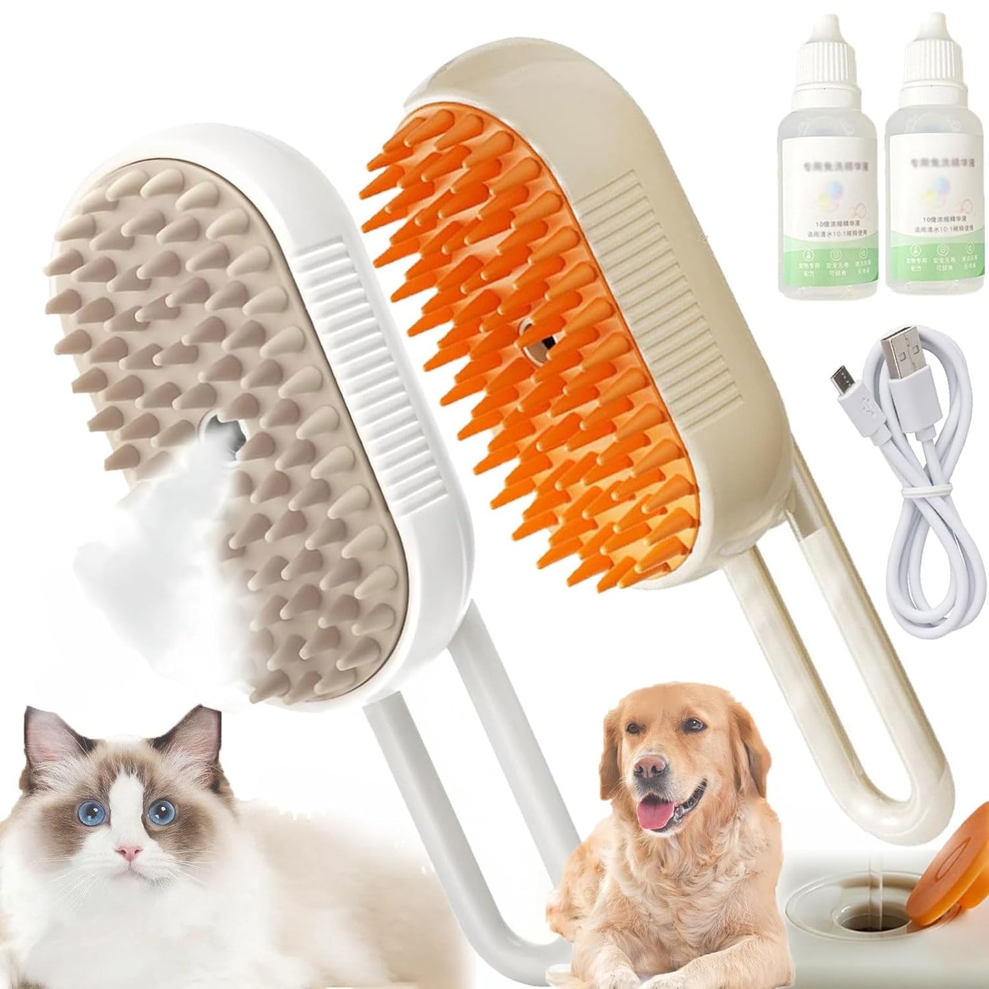 Comb For Dogs Cat Brush With Steam - 3-In-1 Electric Spray Dog Steamer Brush For Gentle Massage, Removes Tangled Loose Hair