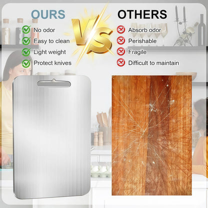 304 Stainless Steel Cutting Board for Kitchen - Double-Sided Non-Stick Chopping Board - Thin & Lightweight Design (11.02x15.35 Inch)