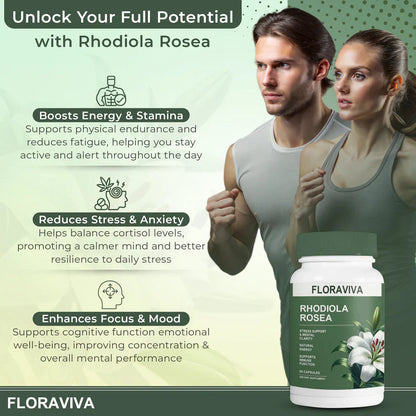 Rhodiola Rosea Capsules - Floravida for Energy, Focus, Mood - 60 Capsules.1