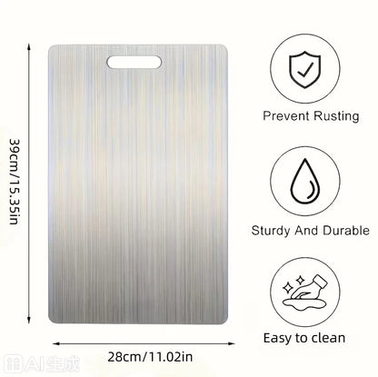 304 Stainless Steel Cutting Board for Kitchen - Double-Sided Non-Stick Chopping Board - Thin & Lightweight Design (11.02x15.35 Inch)