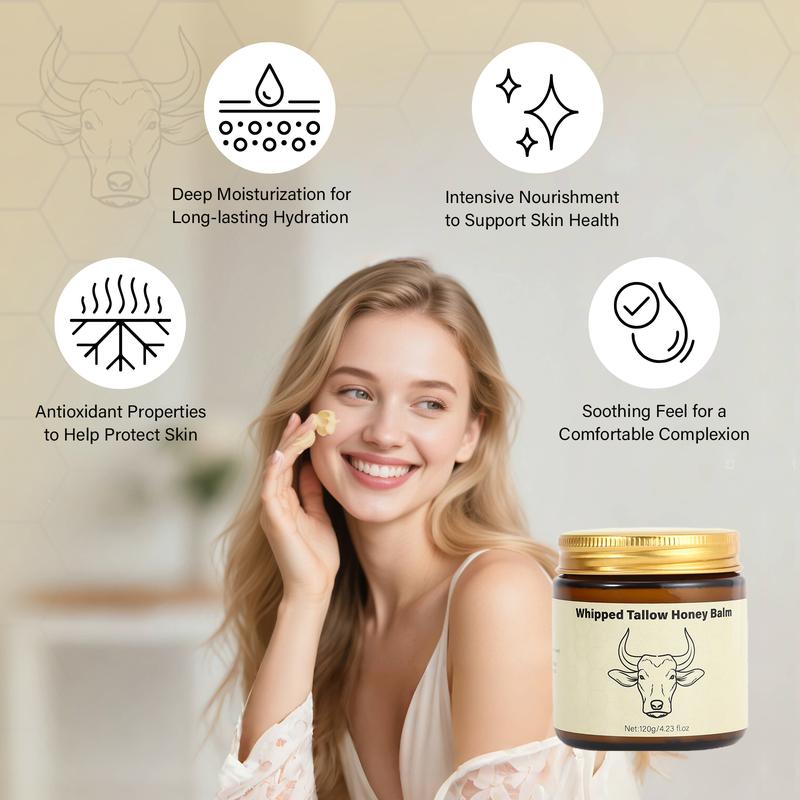 Lopeie Whipped Tallow Honey Balm | 4 oz Grass-Fed Moisturizer for Face & Body | Lavender Scented Hydrating Cream for Dry Skin.