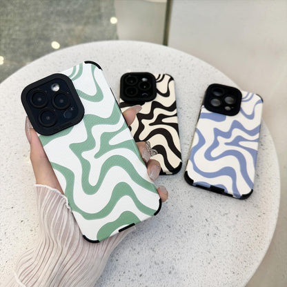 Designed for iPhone 12 13 14 15 16 Phone Case, Soft PU Leather TPU and Cute Art Wavy Painted for Women Girls, Slim Protective Shockproof Compatible with iPhone Case
