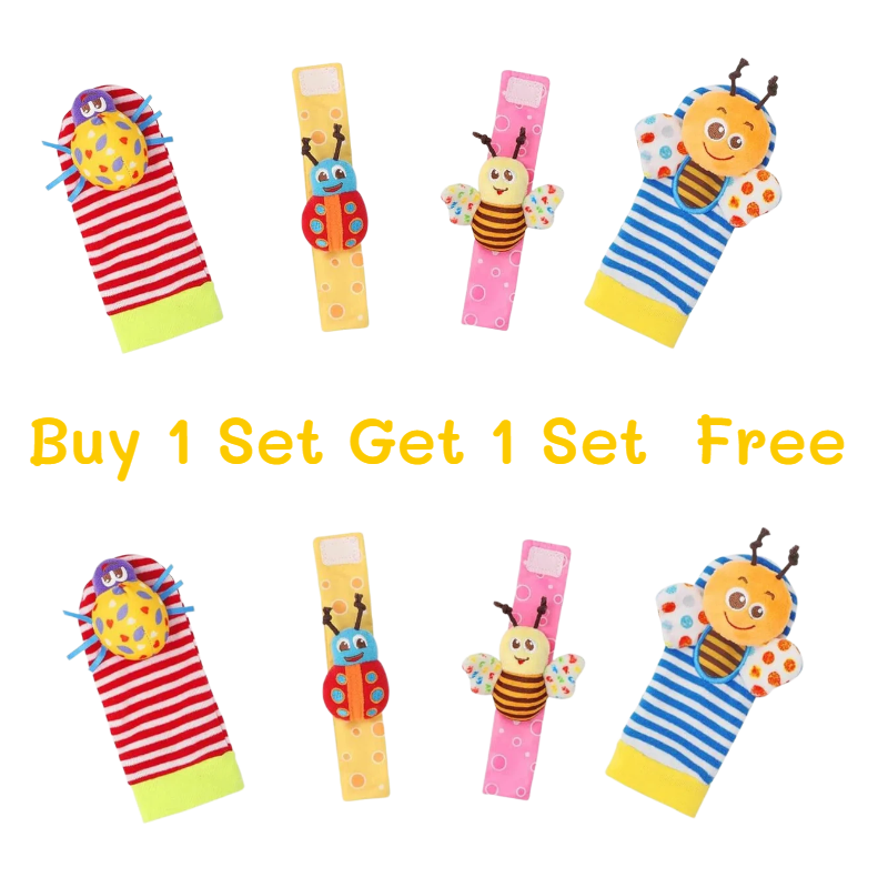 (2Sets)Wrist Rattle Socks and Foot Finder Set, Infant Girl Boy Toys for Babies 0-36 Months,Soft and Safe