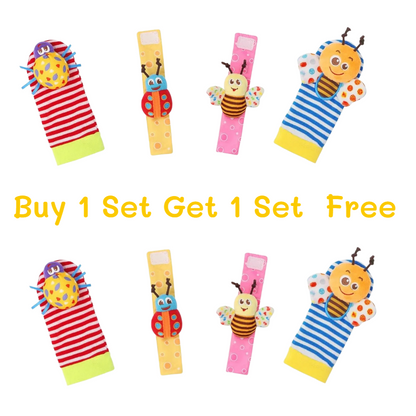 (2Sets)Wrist Rattle Socks and Foot Finder Set, Infant Girl Boy Toys for Babies 0-36 Months,Soft and Safe
