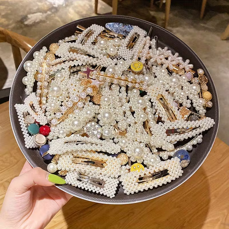 Korean Fashion Pearl Hair Clips Set | 10PCS Solid Color Bow Tie Barrettes with Non-Slip Duckbill Grips for Women