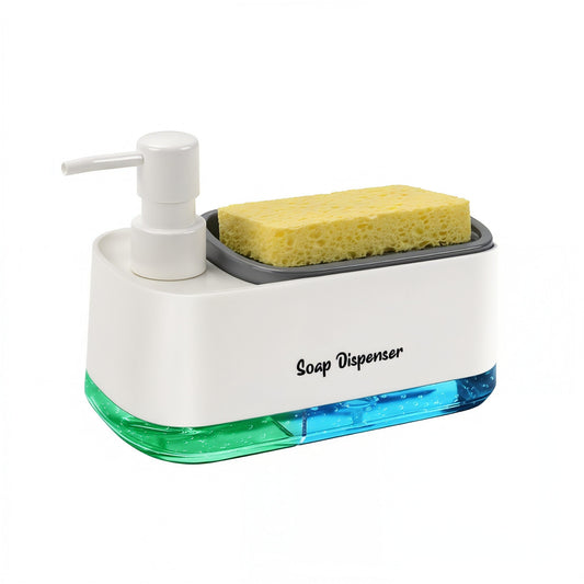 Kitchen Dish Soap Dispenser Set，Dish and Hand Soap Dispenser with Sponge Holder, 3-in-1 Countertop Sponge Dual Soap Pump Dispenser for Kitchen Sink