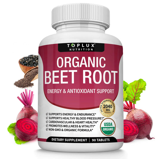Organic Beet Root Powder Tablets 2040mg Energy & Circulation Support (90 Ct)