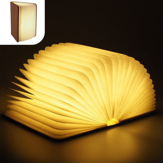 LED Wooden Book Lamp – USB Bedside Night Light with 3 Colors