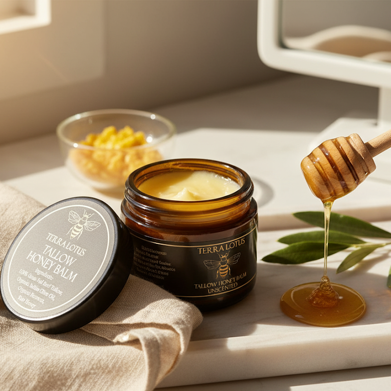 Organic Grass-Fed Beef Tallow Balm with Raw Honey - Moisturizing Cream for Soft, Smooth Skin - Handmade All-Natural Moisturizer 57g.