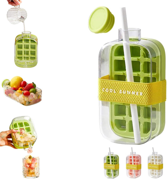 800ml 2-in-1 Ice Cube Maker Bottle – Water Bottle with Straw for Iced Drinks