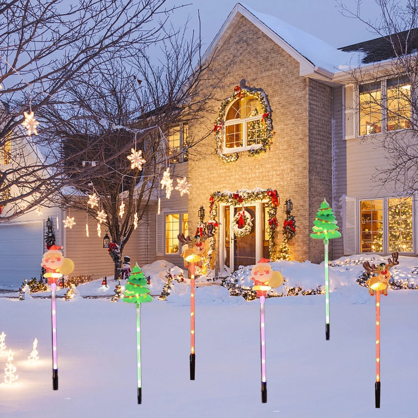 🎅 6-Pack Solar Christmas Decorative Lights Christmas-Themed LED Fairy Lights Featuring Santa Claus, Christmas Trees, and Reindeer Plastic Material IP44 Waterproof Rating Ideal for Lawn and Garden Pathway Decorations Holiday Decorations