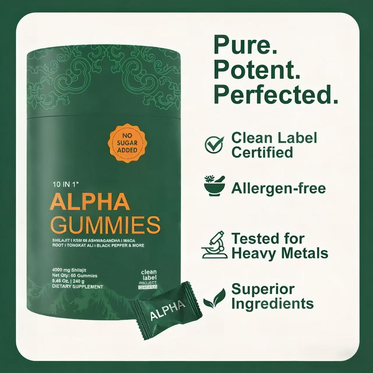 10-in-1 Alpha Shilajit Gummies | 4000 mg Pure Himalayan Goat Cheese, Tongkat Ali, Maca Root, 75% Fulvic Acid | ShilAbsorb Bioavailable Technology | Sugar-Free, Vegetarian, 85+ Trace Minerals | 60 Gummies