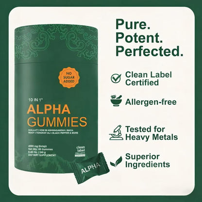 10-in-1 Alpha Shilajit Gummies | 4000 mg Pure Himalayan Goat Cheese, Tongkat Ali, Maca Root, 75% Fulvic Acid | ShilAbsorb Bioavailable Technology | Sugar-Free, Vegetarian, 85+ Trace Minerals | 60 Gummies