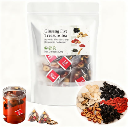 Ginseng Five Treasures Tea | Liver and Kidney Nourishing Vitality Tea | Natural Health Gift Box | Christmas Gift.