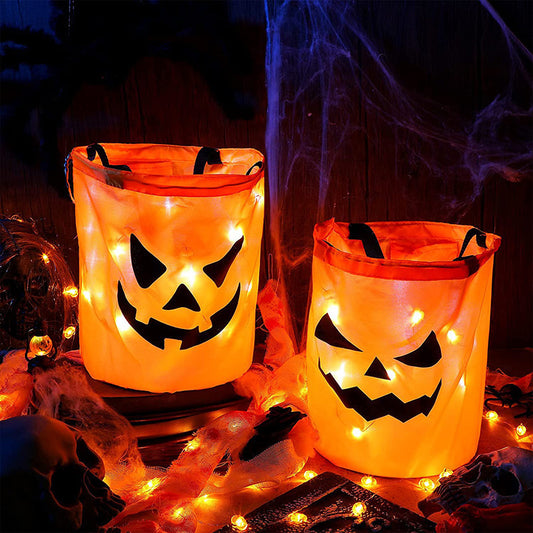 LED Light-Up Halloween Pumpkin Candy Tote Bag Trick or Treat Party Bucket