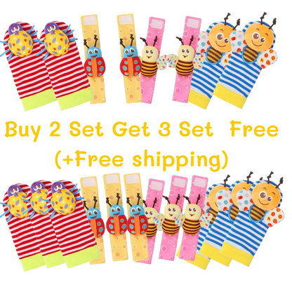 (2Sets)Wrist Rattle Socks and Foot Finder Set, Infant Girl Boy Toys for Babies 0-36 Months,Soft and Safe