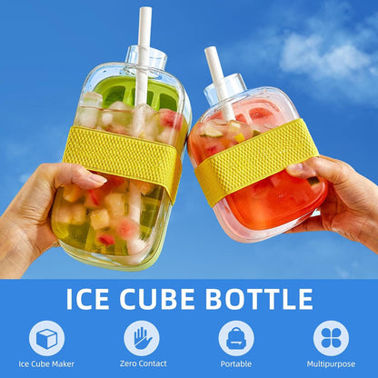 800ml 2-in-1 Ice Cube Maker Bottle – Water Bottle with Straw for Iced Drinks