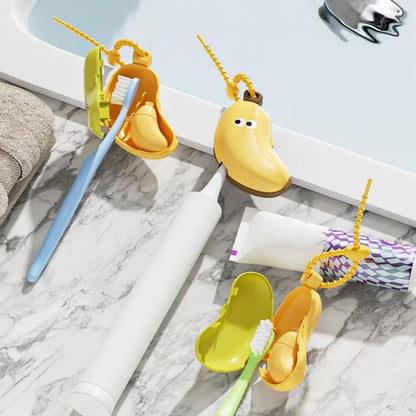 2PCS Banana Toothbrush Case, Cute Banana Travel Toothbrush Storage Box, Portable 2in1 Toothbrush Cover- with Toothpaste Dispenser for Hiking Camping